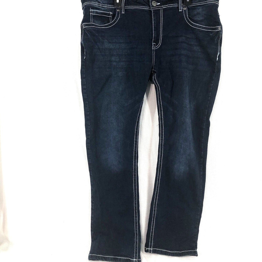 Cultura jeans mens 38x30 blue denim distressed white stitching straight fit‎